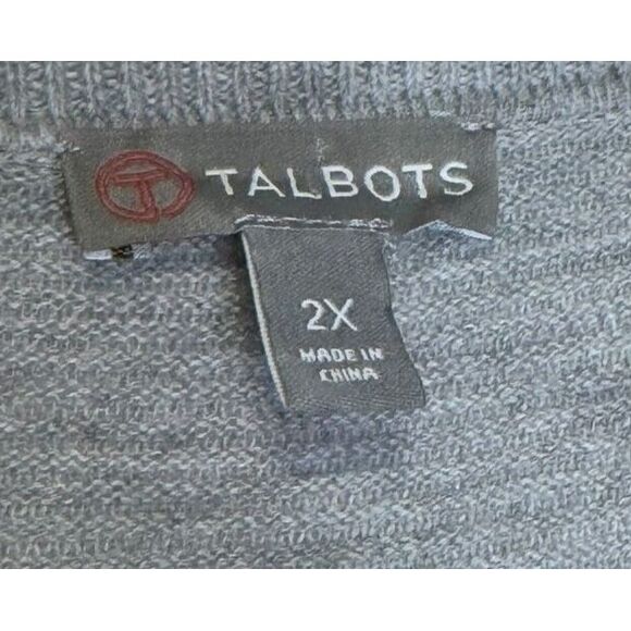 Talbots Women's Sweater Striped Elbow Patches Open Front Duster Cardigan Grey 2X - Picture 5 of 10